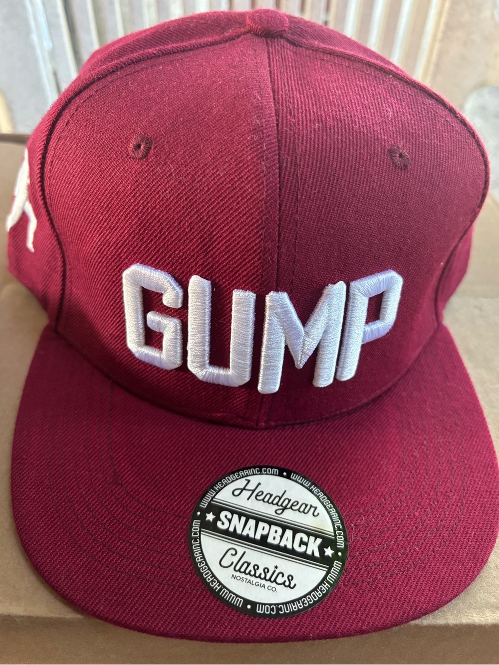 GUMP Embroidered Maroon Snapback Hat - Mens Accessories
